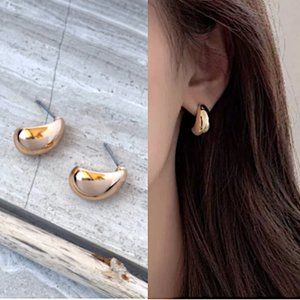 NEW ~ Anthropologie Minimal Gold Crescent Huggie Earrings